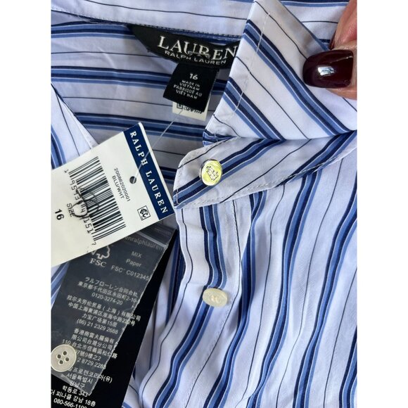 NEW Polo Ralph Lauren 16 Striped Shirtdress White Blue 100% Cotton Shirt Dress - Picture 13 of 14